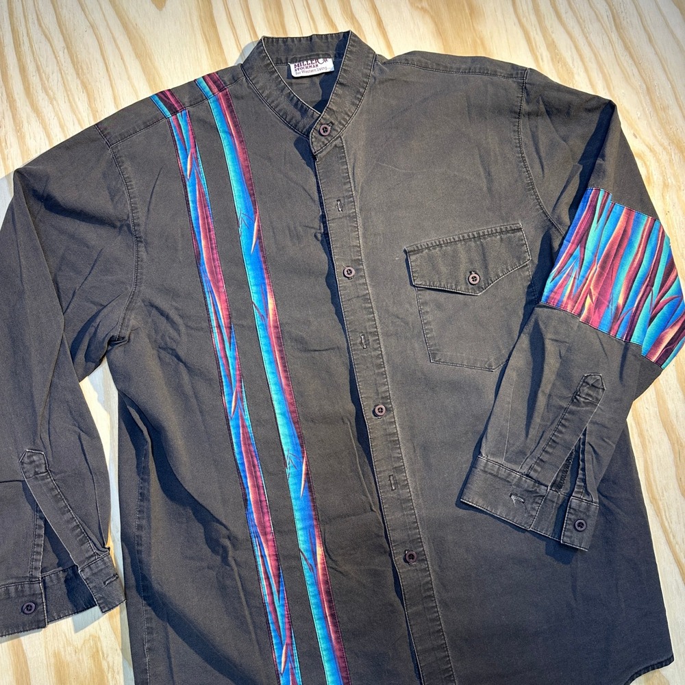 Miller Stockman Men's Western Mandarin Collar Black Graphic Accent Shirt L
